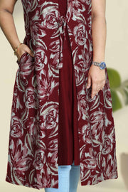 Overcoat Top – Floral Print with Smocking Design