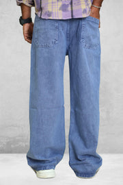 Wide-Leg Plain  Mens Baggy Jeans