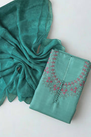 Silk Churidar Material – Floral Thread Work with Sequins