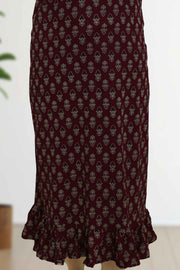 Ajarak Print Cotton Night Dress – V Neck & Puff Sleeve