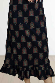 Ajarak Print Cotton Night Dress – V Neck & Puff Sleeve