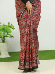 Elegant Ajrakh Cotton Saree with Blouse - Traditional Charm