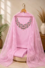 Silk Churidar Material –  Floral Thread & Sequins Work