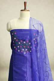 Silk Churidar Material –  Floral Thread & Sequins Work