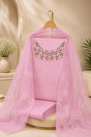 Silk Churidar Material –  Floral Thread & Sequins Work