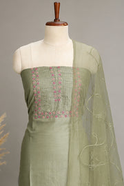 Silk Churidar Material –  Floral Thread & Sequins Work
