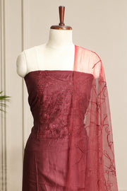 Silk Churidar Material –  Floral Thread & Sequins Work