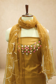 Silk Churidar Material –  Floral Thread & Sequins Work