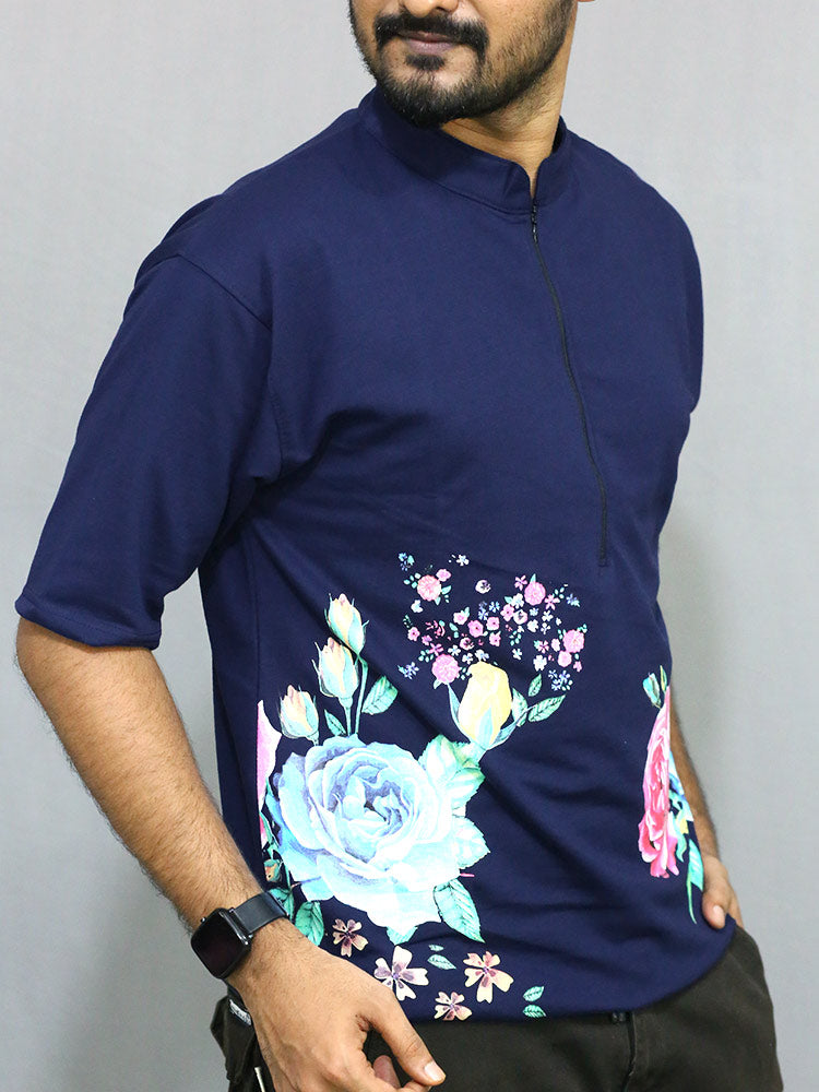 Men Five  Sleeve Flower Printed  T shirt - HOG & FOG