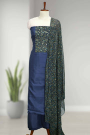 Silk Churidar Material with Mirror Work & Print