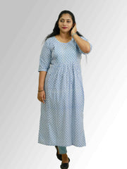 Cotton Printed 3/4 Sleeves Women's Feeding Nighty with Concealed Zipper