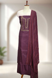Silk Churidar Material with Golden Embroidery