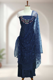 Silk Churidar Material with Floral Thread Embroidery