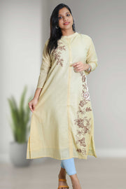 Floral Thread Collar-Neck Straight Kurta For Women