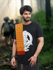 Swami Saranam Ayyappa Men’s Printed Black T-Shirt & Thorth Combo Set