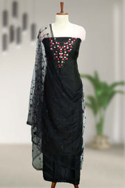 Silk Churidar Material with Floral Thread Embroidery