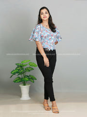 Elegant Breeze: Women's Chiffon Short Top with Round Neck and Puff Sleeves - Only ₹279!