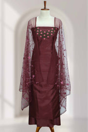 Silk Churidar Material with Floral Thread Embroidery