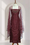 Silk Churidar Material with Floral Thread Embroidery