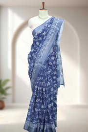 Linen Saree with Batik Design & Tassel Finish