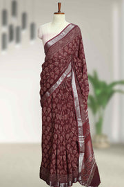 Varanasi Cotton Linen Saree with Block Print