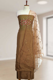 Silk Churidar Material with Floral Thread Embroidery