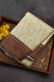 Semi Silk Saree – Floral & Leaf Motif with Geometric Border