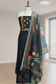 Silk Churidar Material with Floral Thread Work