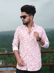 Men's Regular Fit Satin Cotton Printed Full Sleeve Casual Shirt