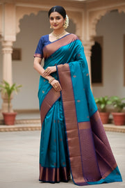 Semi Silk Saree – Big Border with Butta Work