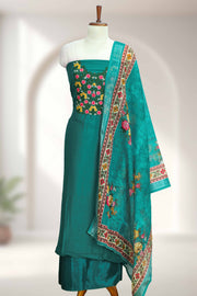 Silk Churidar Material with Floral Thread Work
