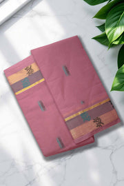 Handloom Cotton Saree – Small Thread Butta with Contrast Border