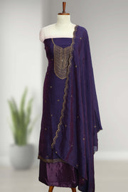 Silk Churidar Material with Golden Embroidery and Thread Work