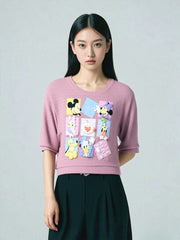 Loopknit Crop Short Top with Cartoon Print