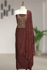 Silk Churidar Material with Golden Embroidery