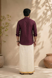 Paul Berg Men’s Short Kurta – Golden Print Work
