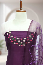 Silk Churidar Material with Floral Thread Embroidery