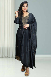 Silk Churidar with Stone Work – Leaf Neck Design
