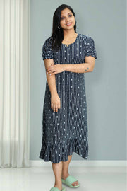 Cotton Night Dress with Print & Puff Sleeves