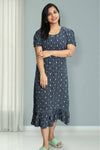 Cotton Night Dress with Print & Puff Sleeves