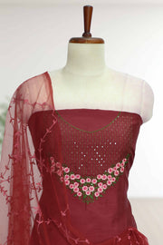 Silk Churidar Material with Floral Thread Embroidery