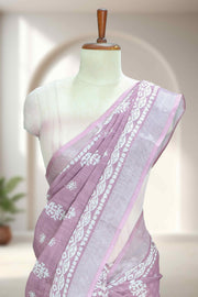 Linen Saree with Batik Design & Tassel Finish