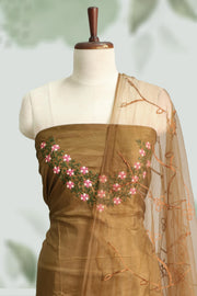 Silk Churidar Material –  Floral Thread & Sequins Work
