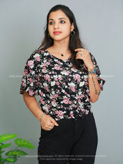 Elegant Breeze: Women's Chiffon Short Top with Round Neck and Puff Sleeves - Only ₹279!