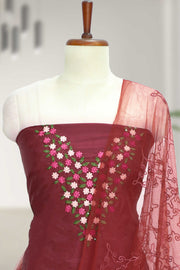 Silk Churidar Material with Floral Thread Embroidery
