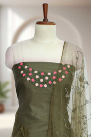 Elegant Silk Churidar Material with  Embroidery Thread