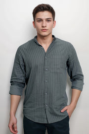 Printed Chinese Collar Cotton Casual Shirt