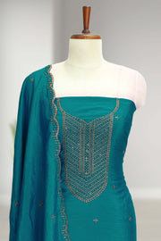 Silk Churidar Material with Golden Embroidery and Thread Work