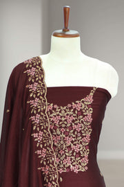 Silk Churidar Material – Floral Thread Work