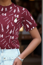 Loopknit Crop Short Top with Printed Design